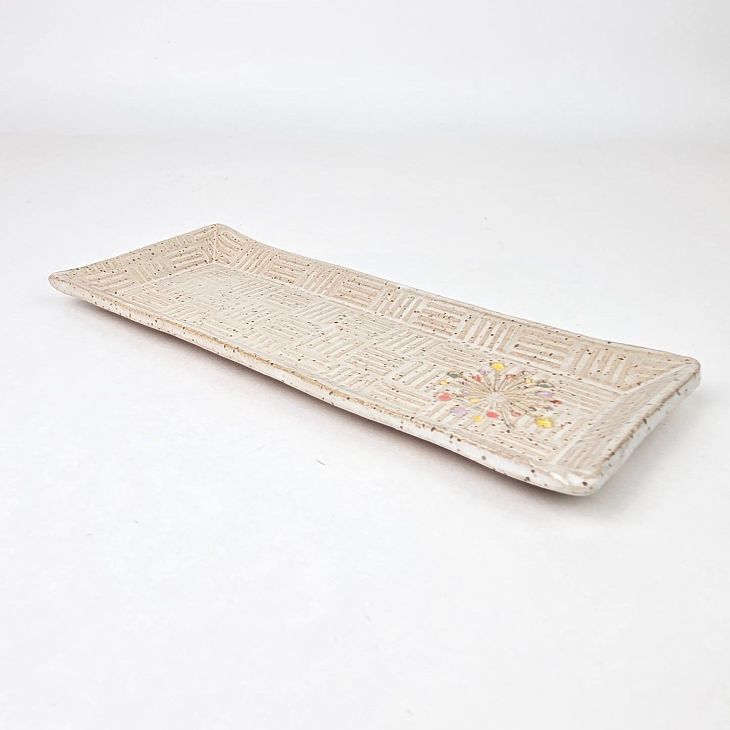 Art Deco Sunburst on White Stoneware Butter Dish