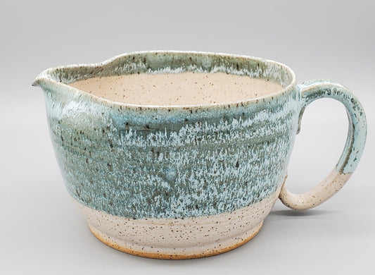 Turquoise & White Hand-thrown Batter Bowl with Spout