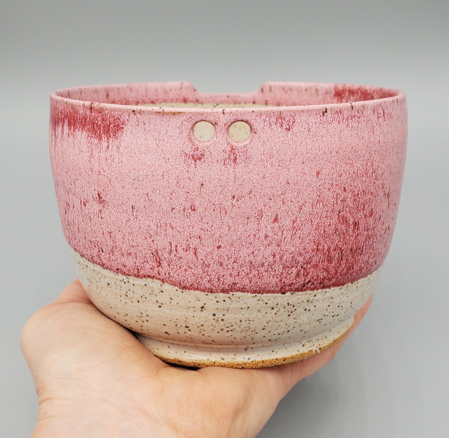 Red & White Hand Thrown Stoneware Rice/Noodle  Bowl
