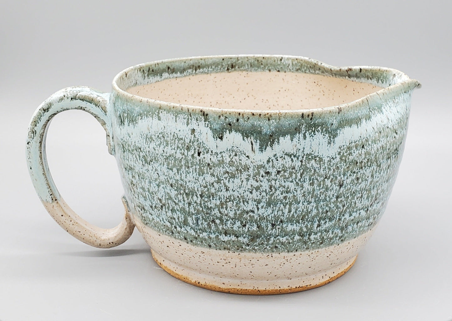 Turquoise & White Hand-thrown Batter Bowl with Spout