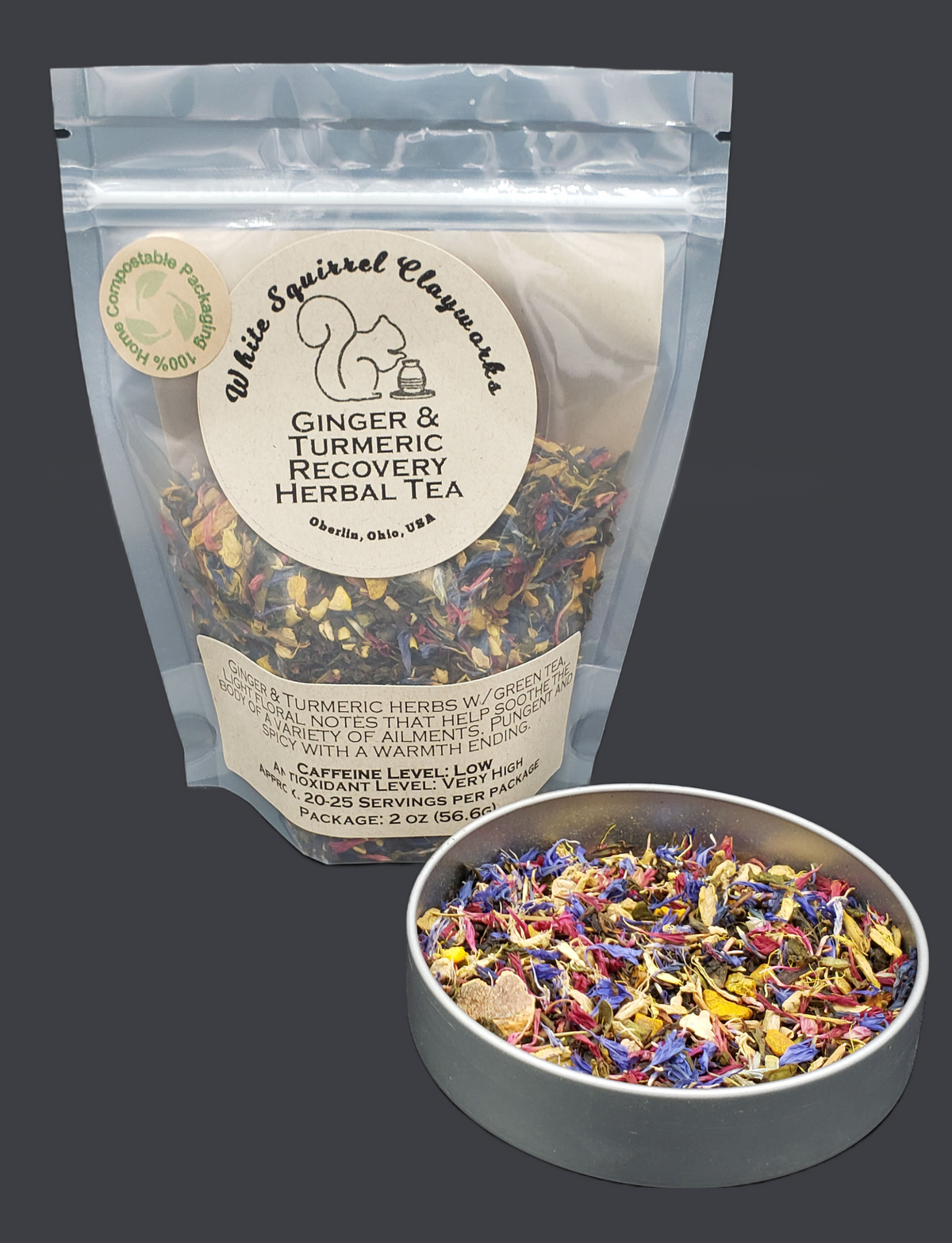 Ginger & Turmeric Tea 2oz - Home Compostable Packaging