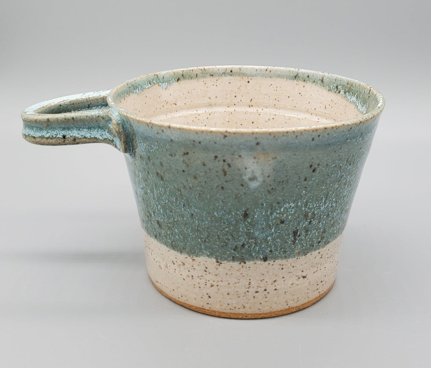 Turquoise & White Hand-Thrown Stoneware Shave Bowl w/ Brush