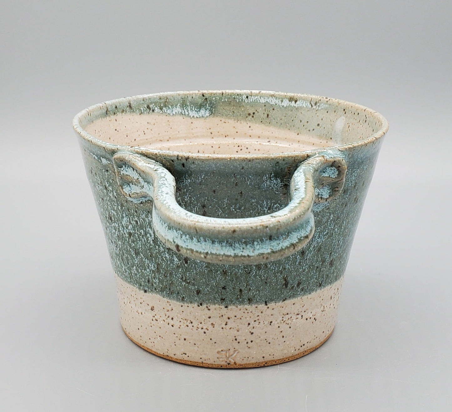 Turquoise & White Hand-Thrown Stoneware Shave Bowl w/ Brush