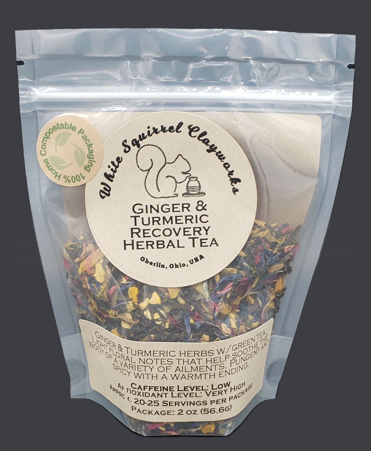 Ginger & Turmeric Tea 2oz - Home Compostable Packaging