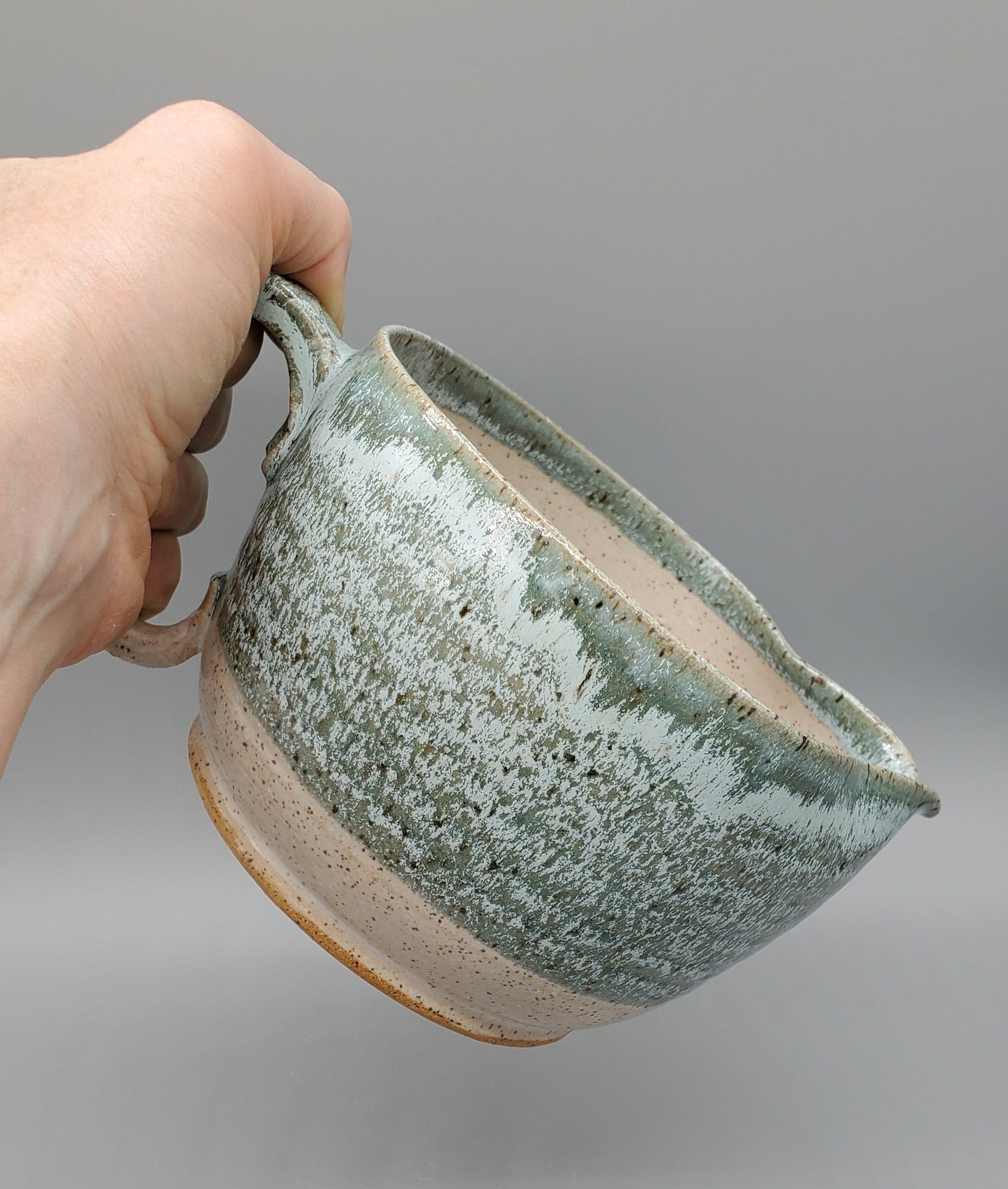 Turquoise & White Hand-thrown Batter Bowl with Spout