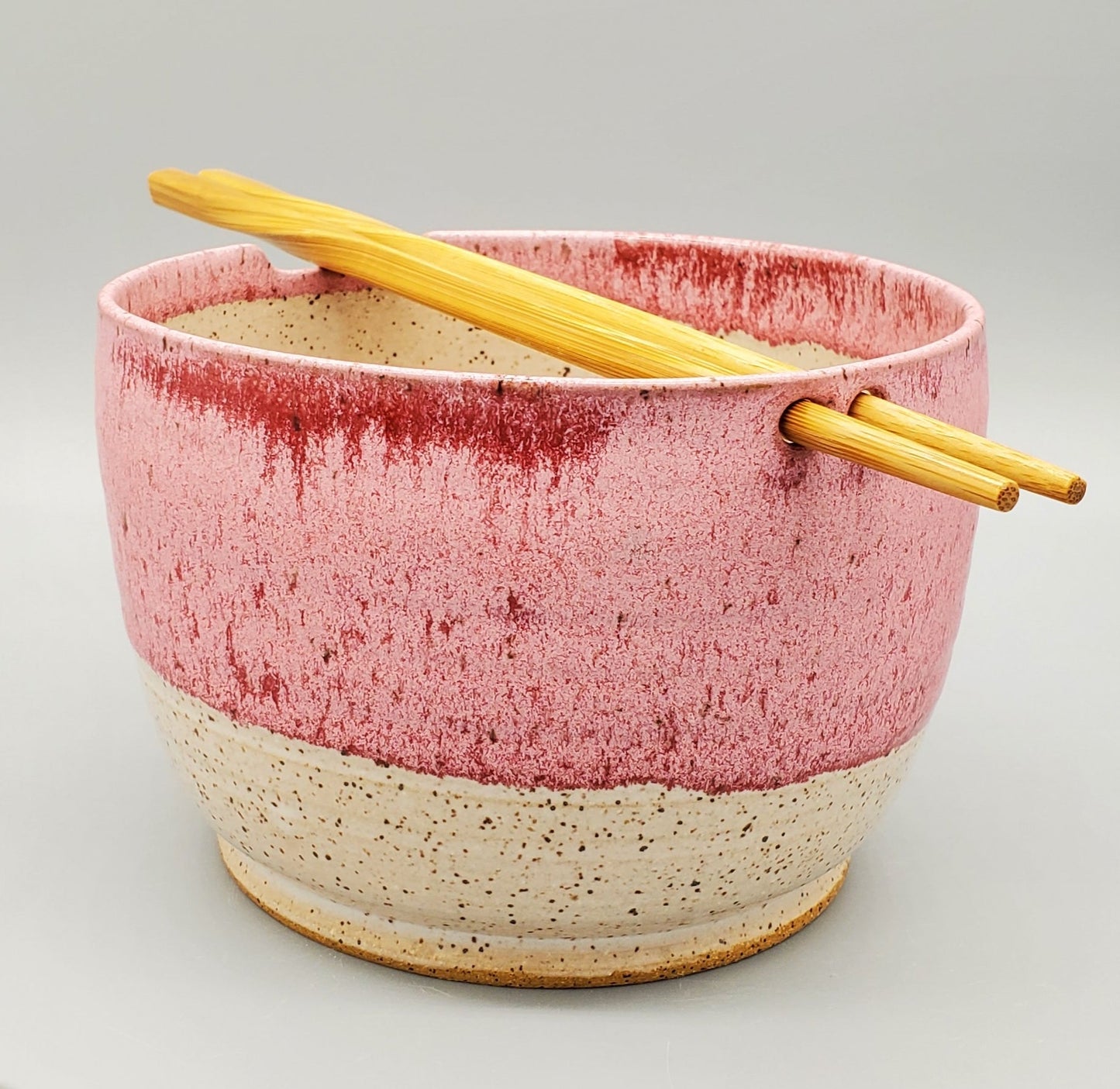 Red & White Hand Thrown Stoneware Rice/Noodle  Bowl