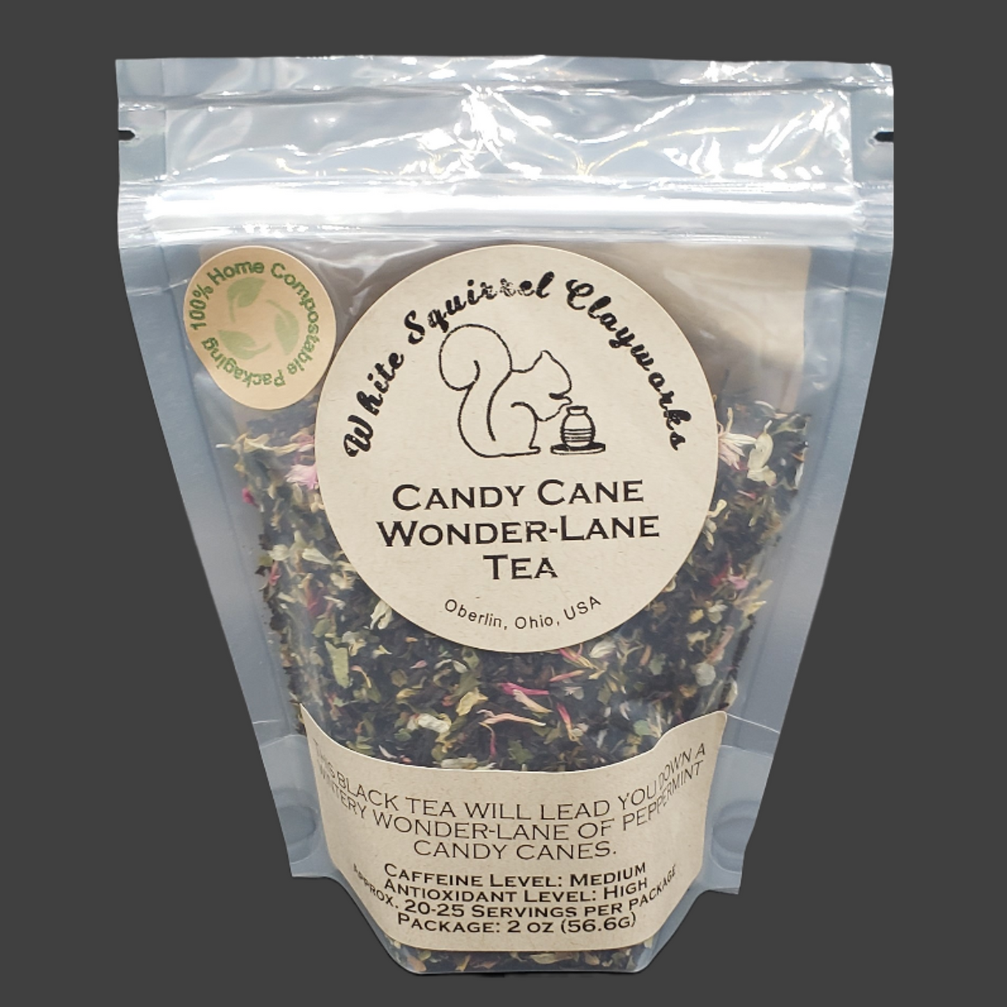 Candy Cane Wonder-Lane Black Loose-Leaf Tea - 2oz - Home Compostable Packaging