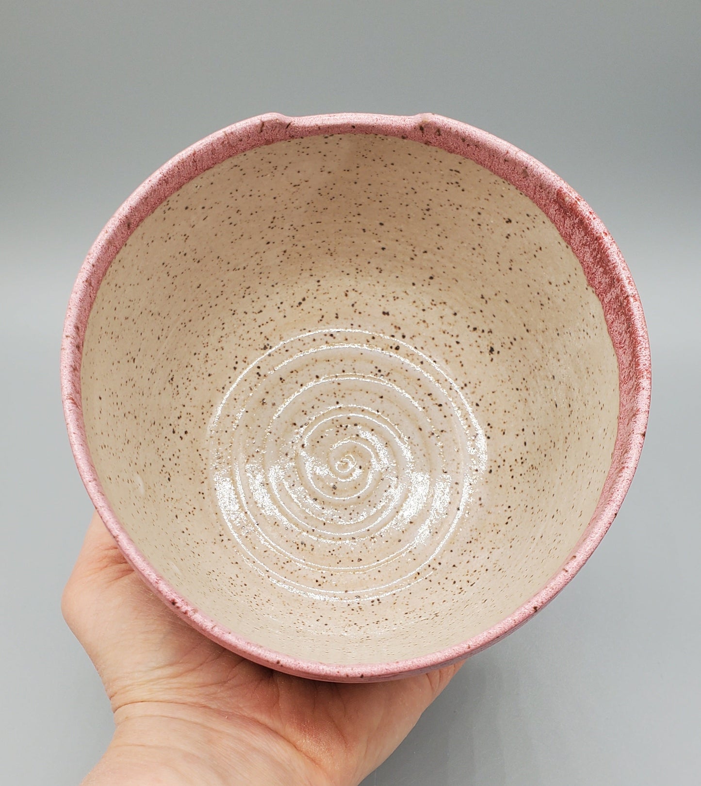 Red & White Hand Thrown Stoneware Rice/Noodle  Bowl