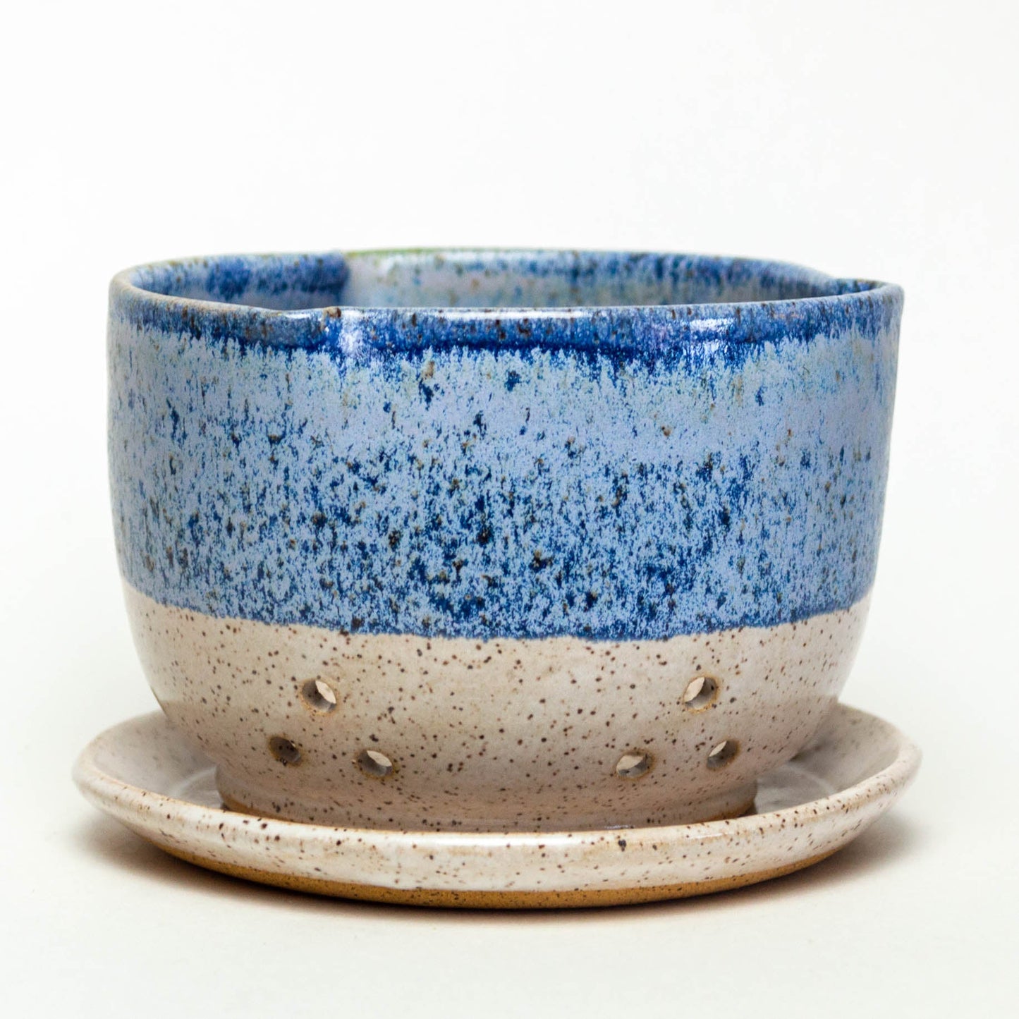 Blue Wash Hand Thrown Stoneware Berry Bowl & Saucer