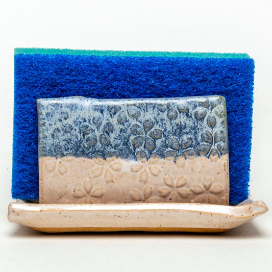 Blue & White Flower Pattern Stoneware Sponge Holder