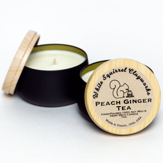 Peach Ginger Tea - Hand-Poured Soy Candle Black Tin- 7oz