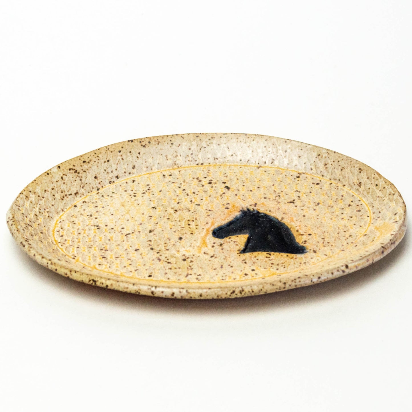 Black Horse Pattern Beige Oval Trinket Dish