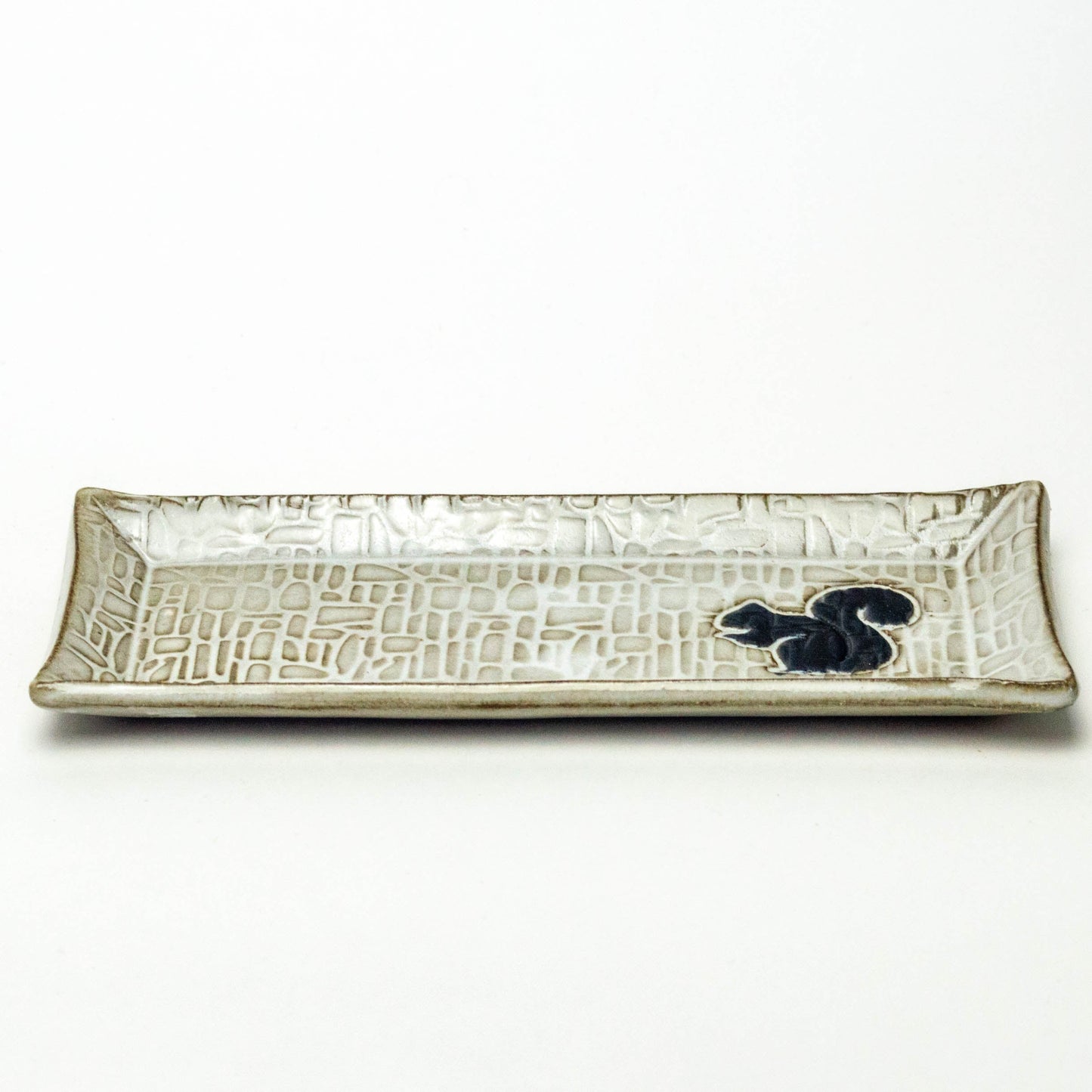 Black Squirrel on White Butter/Olive Dish