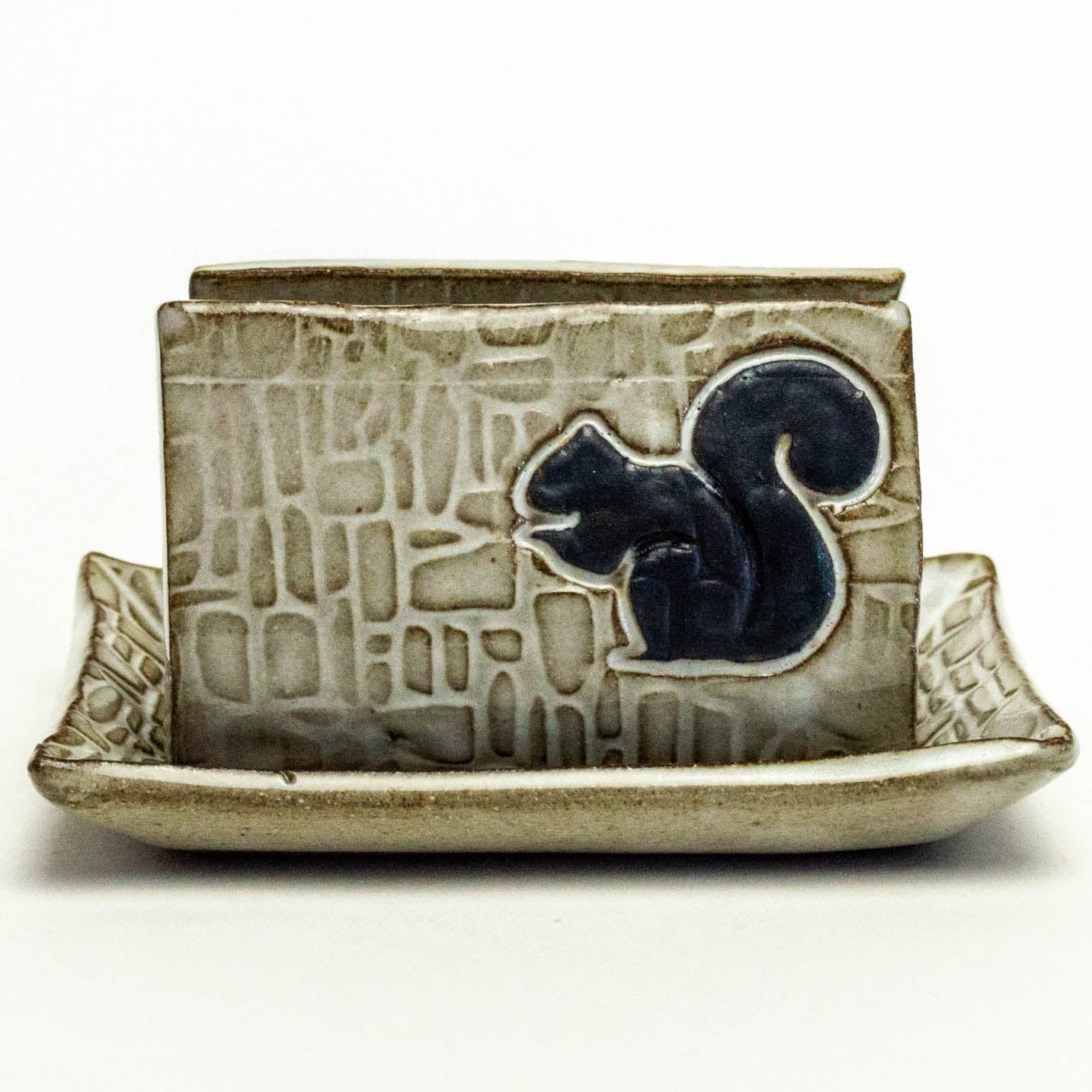 Black Squirrel on White Sponge Holder
