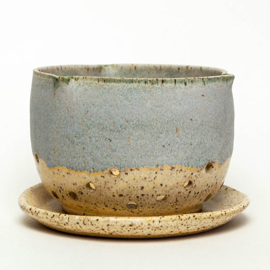 Blue & Beige Hand-Thrown Stoneware Berry Bowl