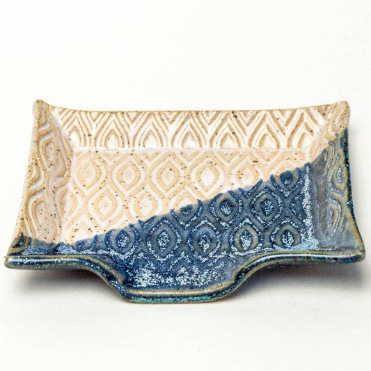 Blue & White Diamond Pattern Stoneware Soap Dish