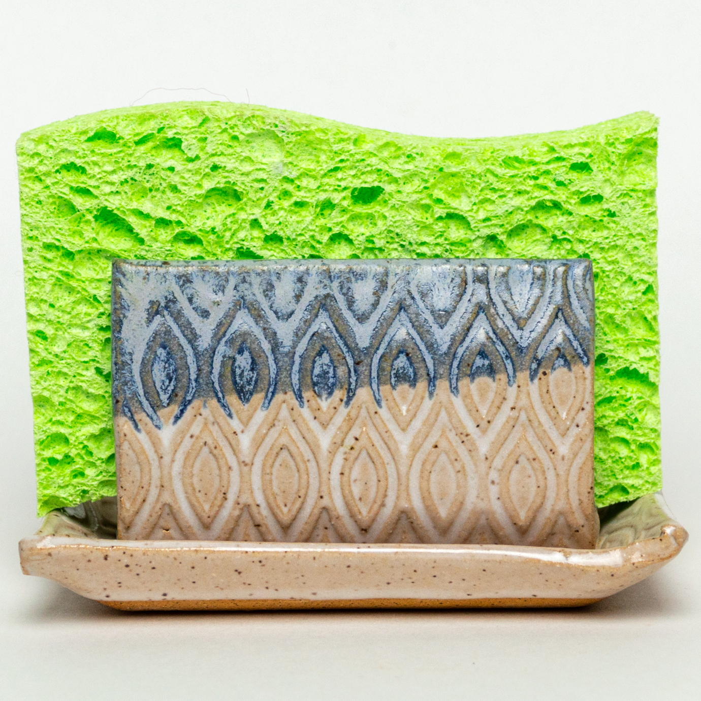 Blue & White Diamond Pattern Stoneware Sponge Holder