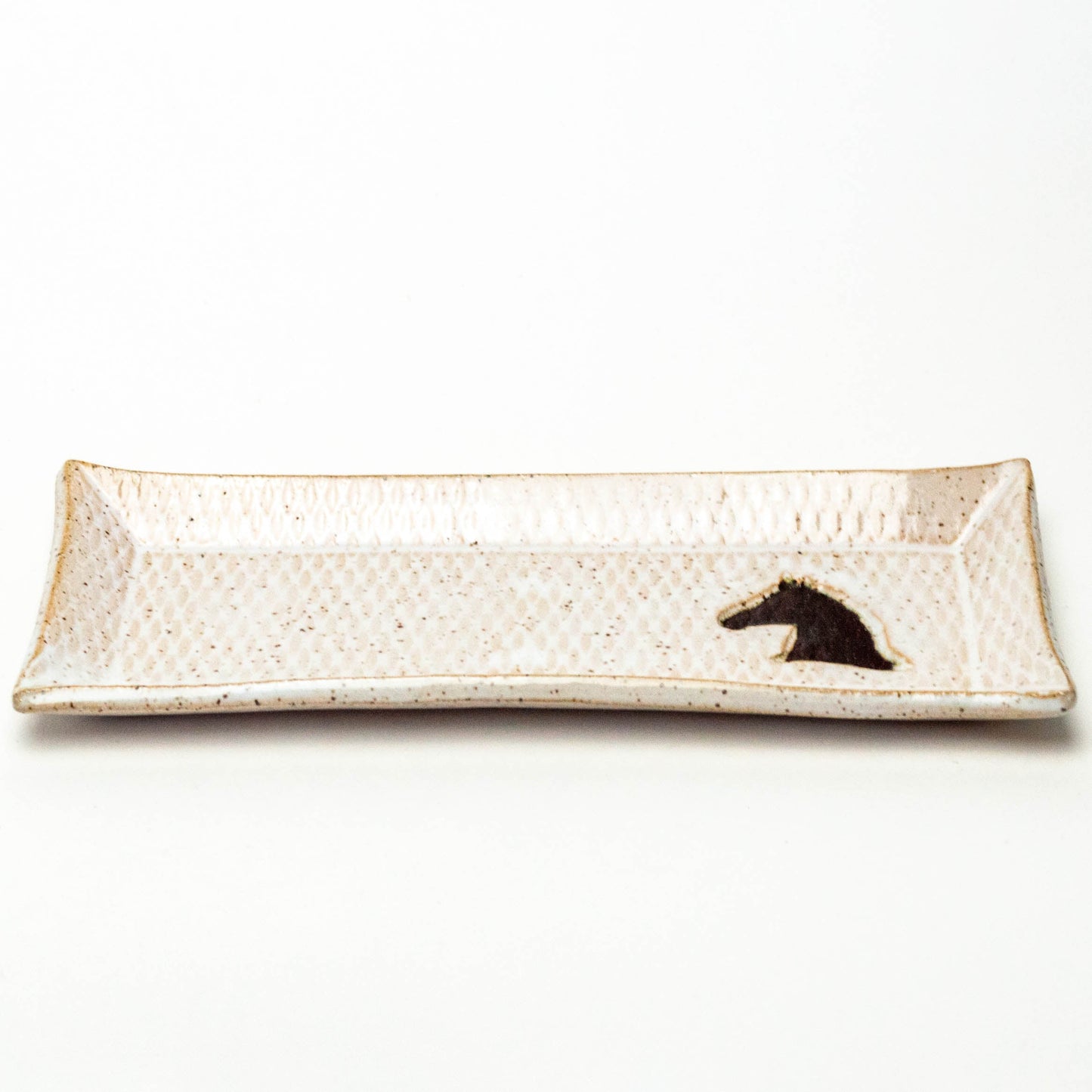 Brown Horse on White Stoneware Butter Dish