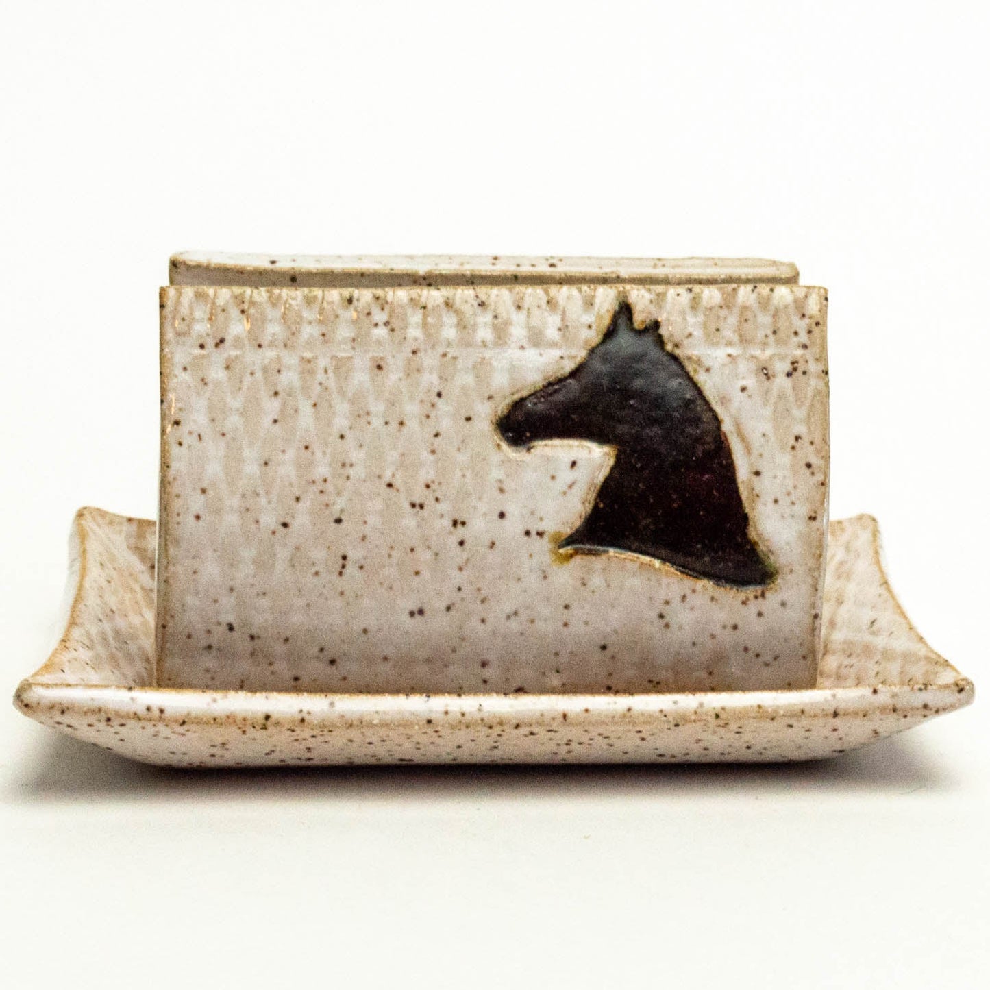 Brown Horse on White Stoneware Sponge Holder