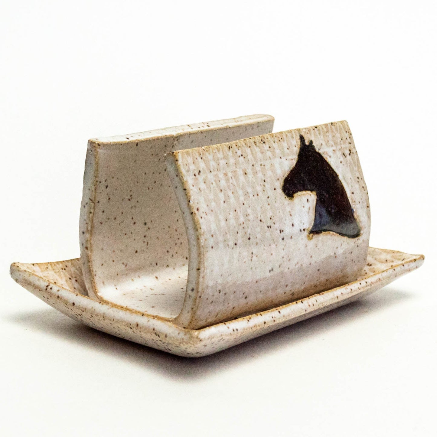 Brown Horse on White Stoneware Sponge Holder