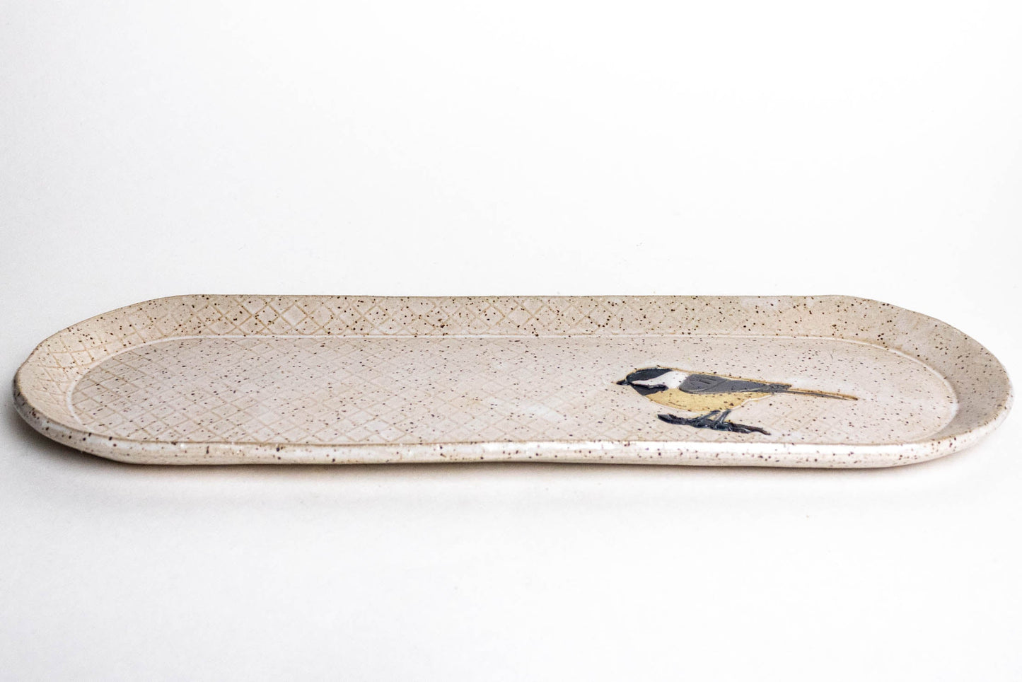 Chickadee on White Stoneware 12" Platter