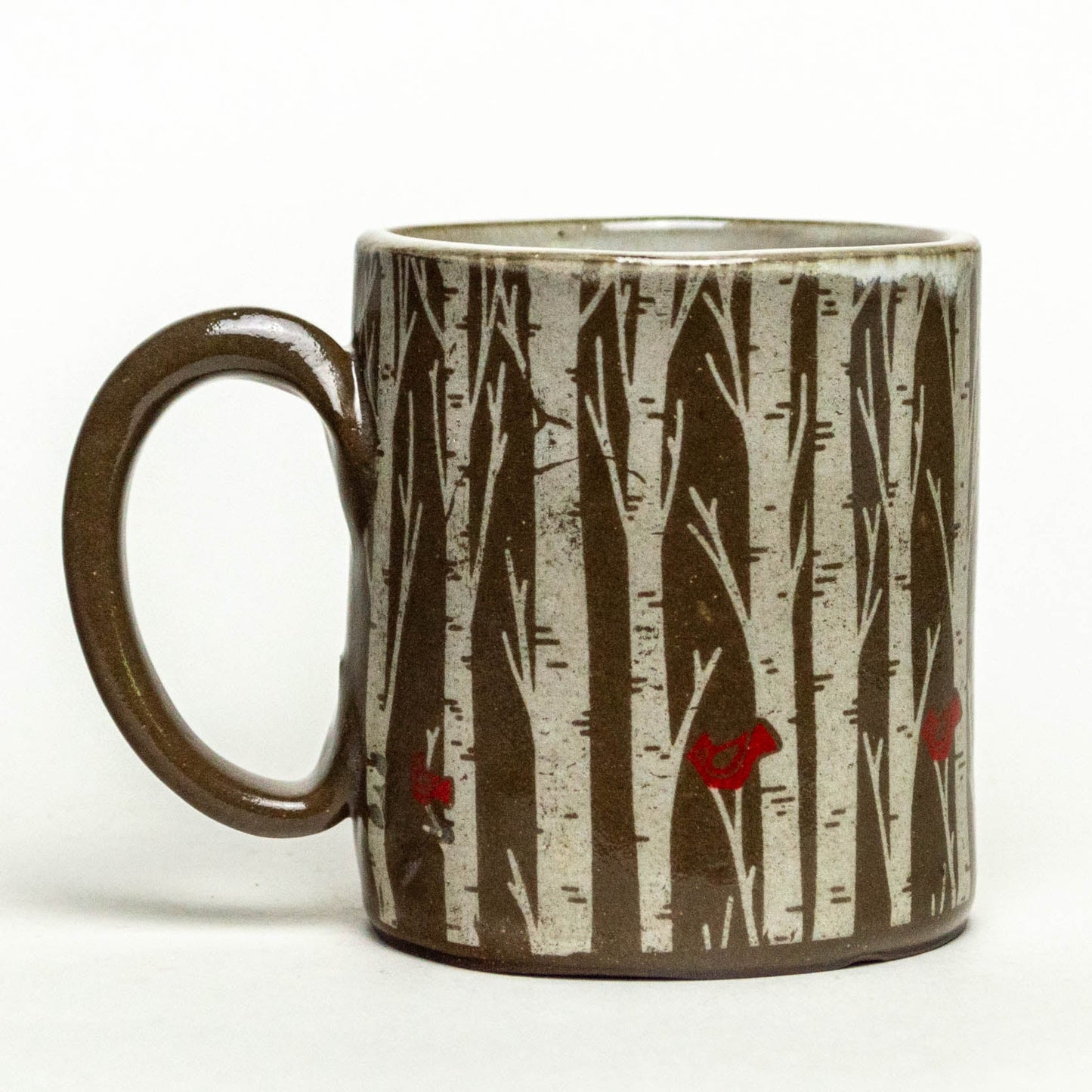 Chocolate Clay Birch Trees & Cardinals 12oz Mug