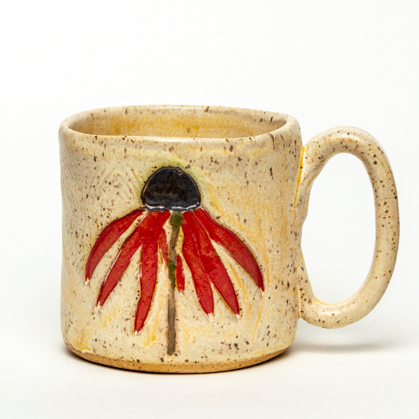 Red Cone Flower Beige Stoneware 10oz Mug