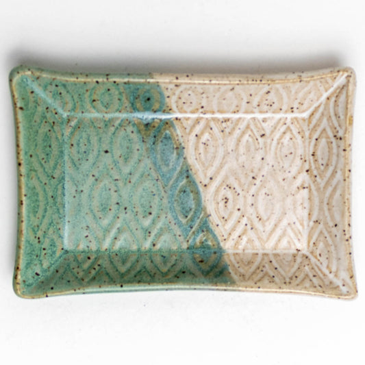 Turquoise & White Diamond Pattern Stoneware Trinket Dish