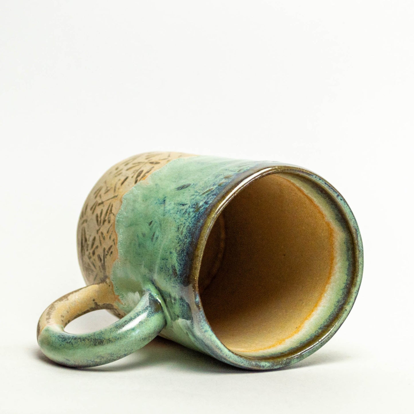 Green Dragonfly Pattern Handmade Chocolate Stoneware 14 oz Mug