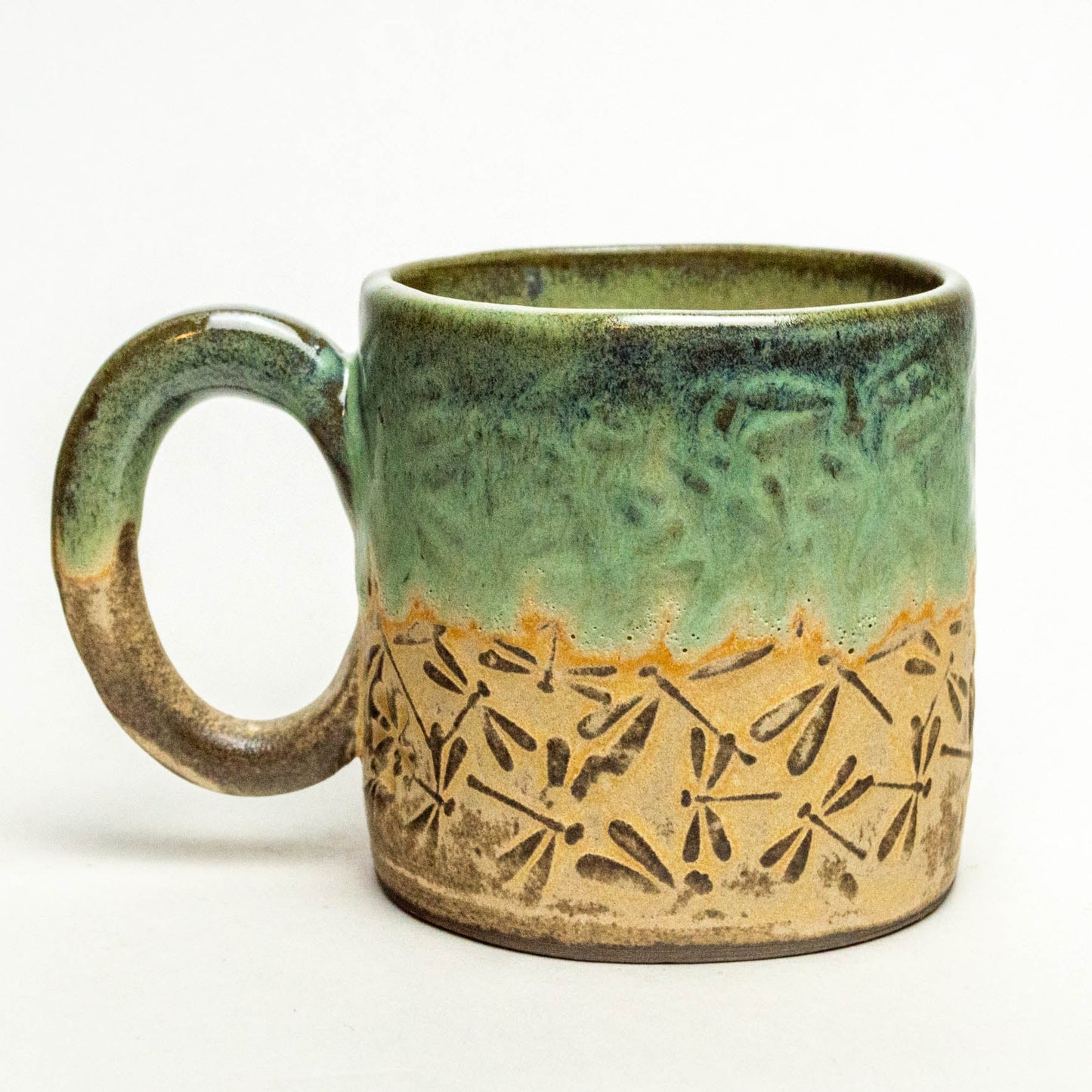 Dragonfly Green & Cream Stoneware 10oz Mug