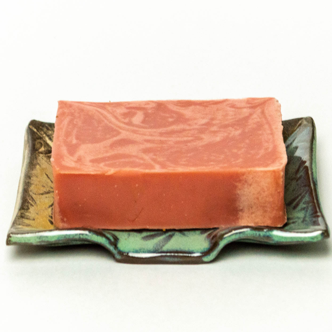 Dragonfly Pattern Green & Beige Chocolate Stoneware Soap Dish