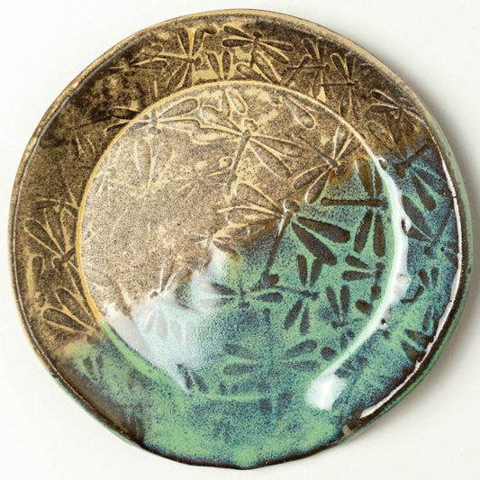 Dragonfly Green/Beige Chocolate Stoneware Spoon Rest