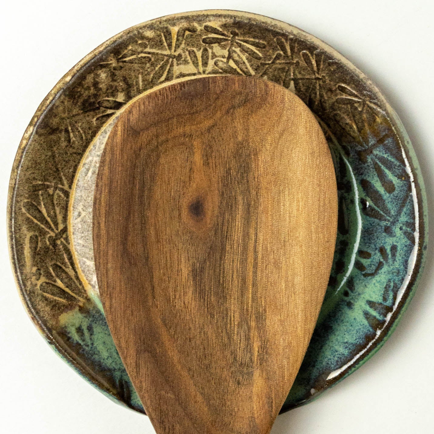 Dragonfly Green/Beige Chocolate Stoneware Spoon Rest
