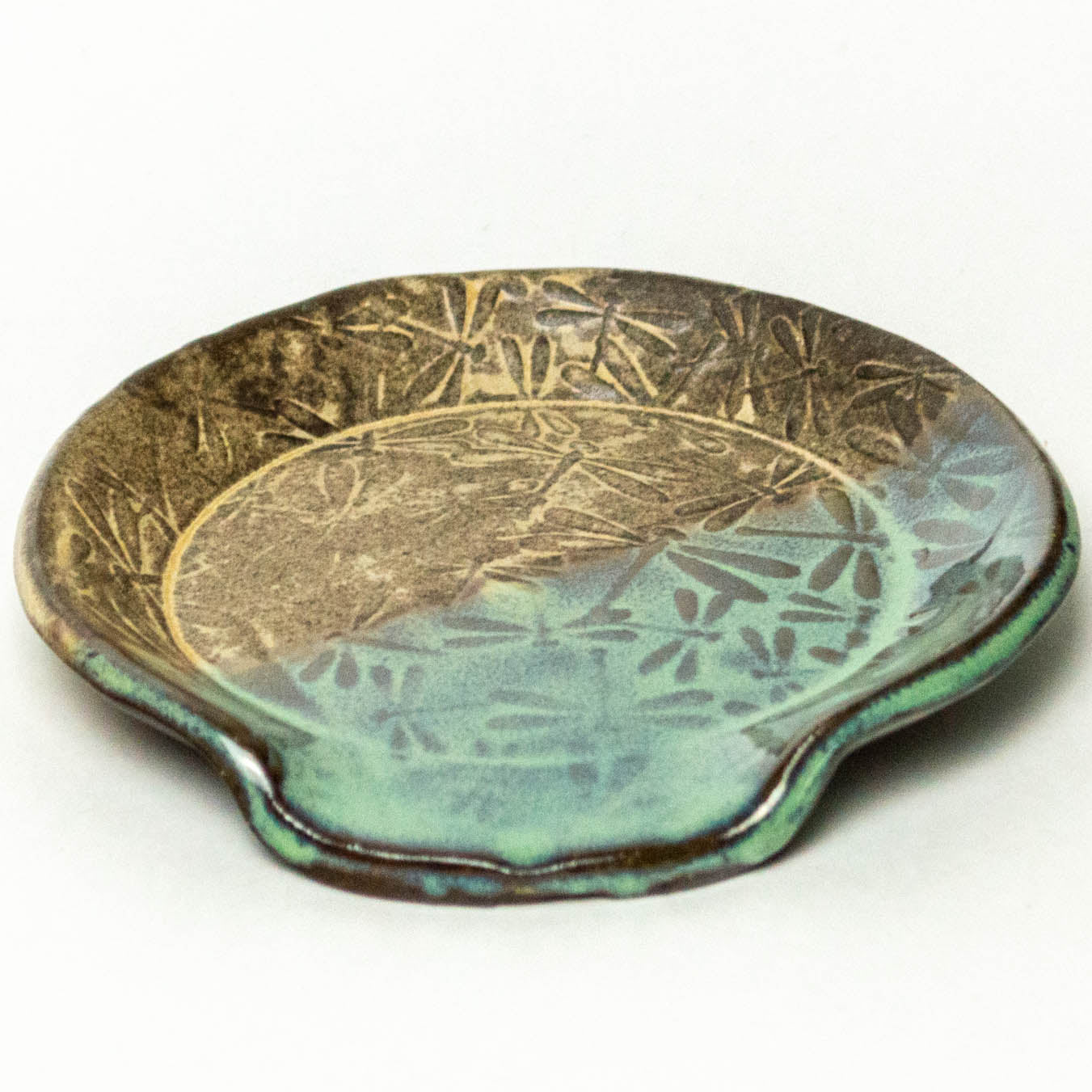Dragonfly Green/Beige Chocolate Stoneware Spoon Rest