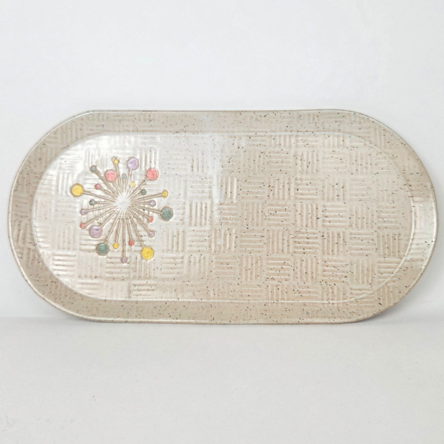 Art Deco Sunburst on White 10" Stoneware Handmade Platter