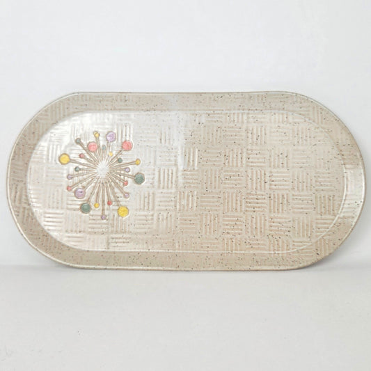 Art Deco Sunburst on White 10" Stoneware Handmade Platter