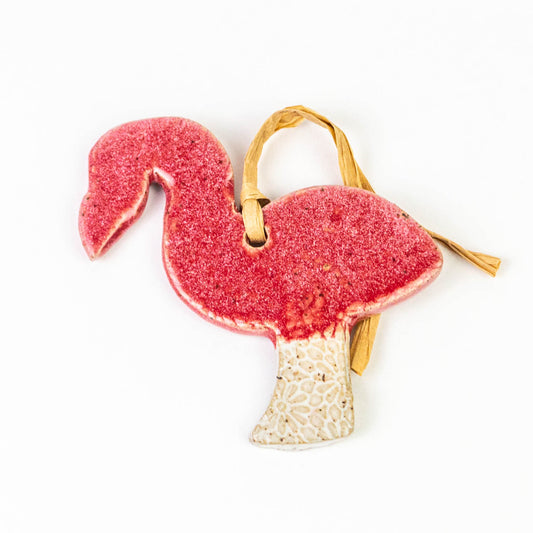 Flamingo Shaped Handmade in Ohio Stoneware Ceramic Ornament