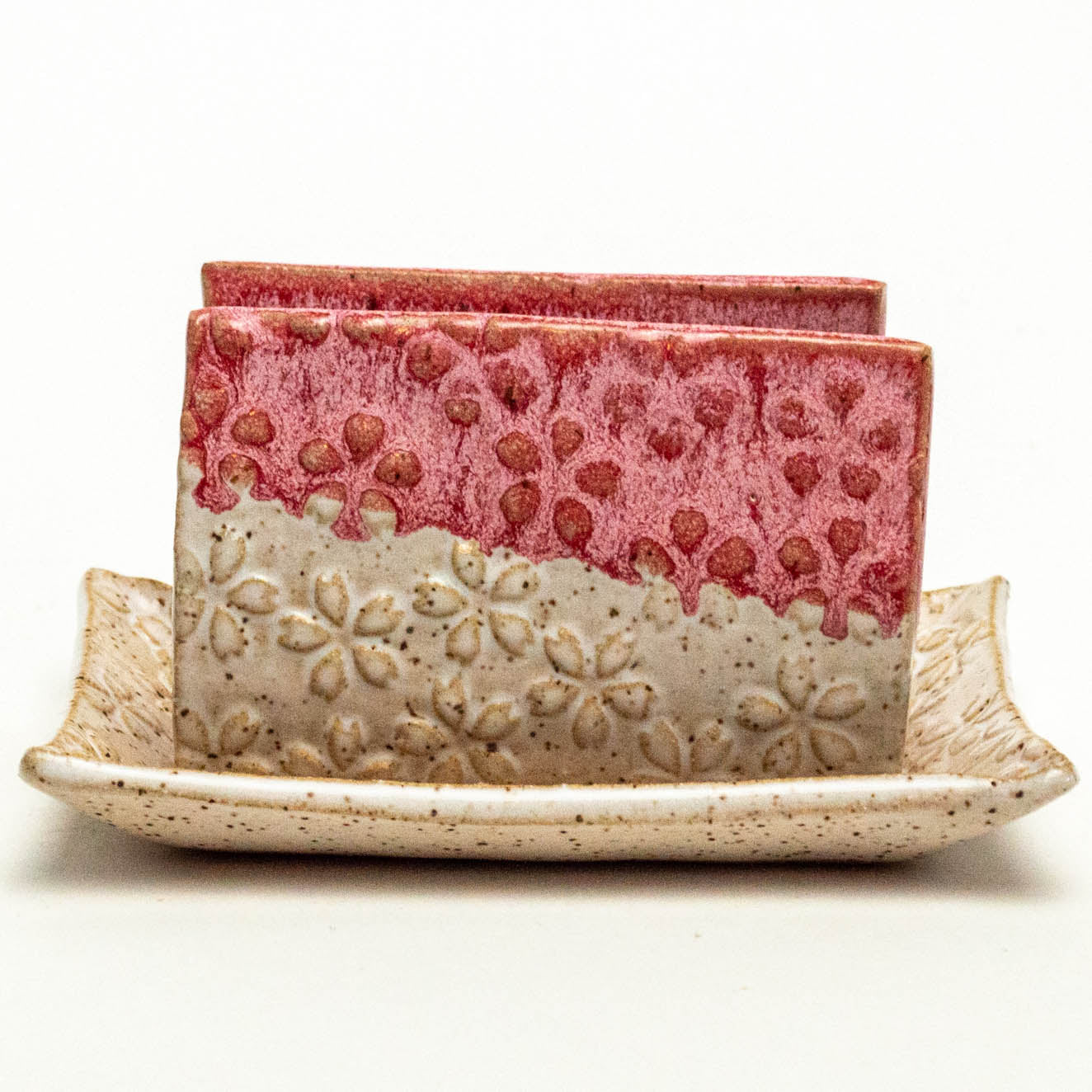 Red & White Flower Pattern Stoneware Sponge Holder