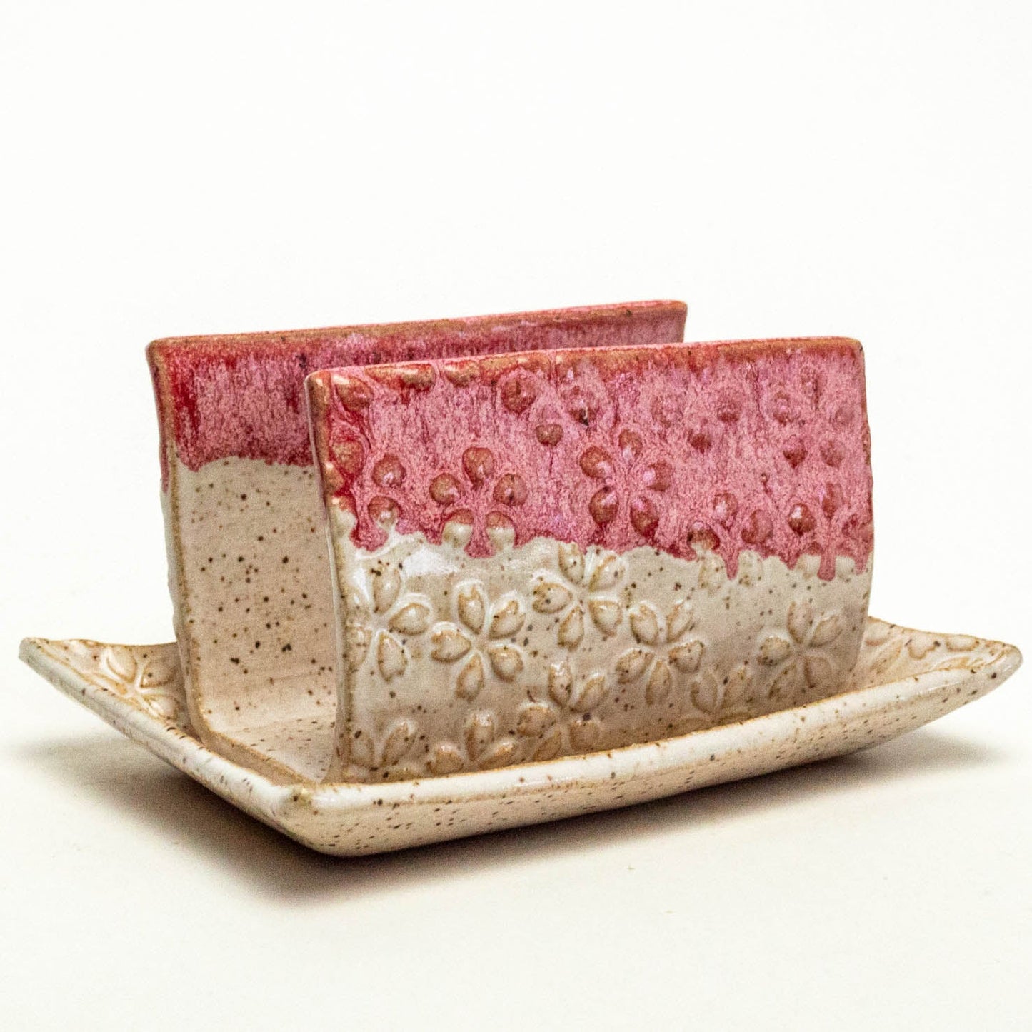 Red & White Flower Pattern Stoneware Sponge Holder