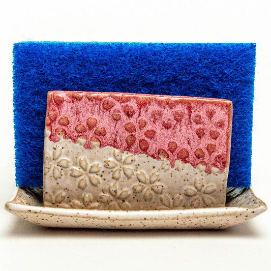 Red & White Flower Pattern Stoneware Sponge Holder
