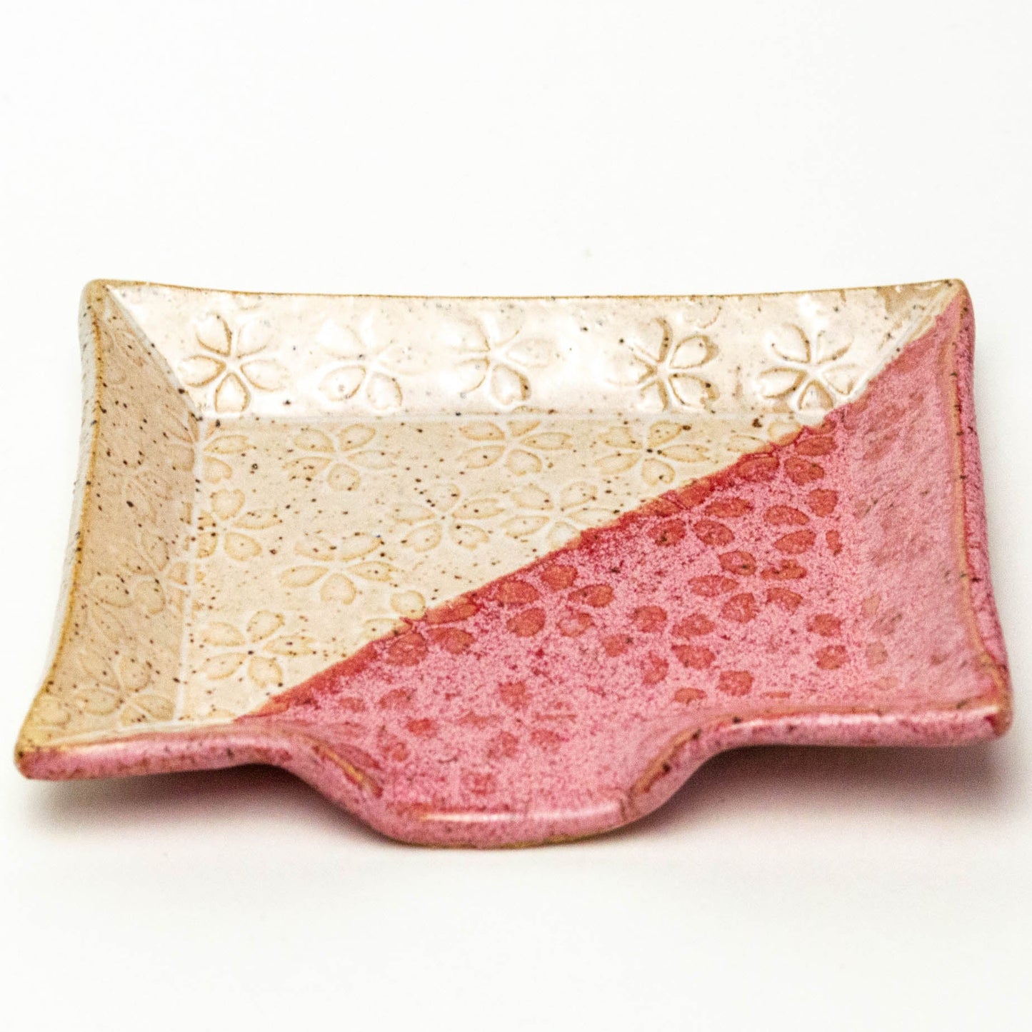 Red & White Daisy Flower Pattern Stoneware Soap Dish