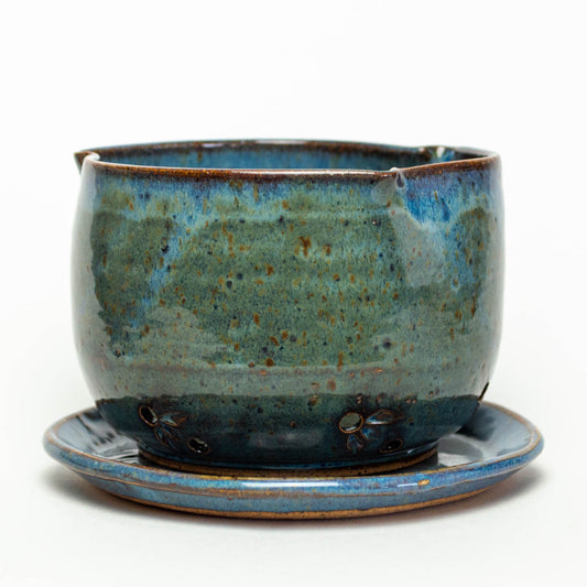 Dark Blue Hand Thrown Stoneware Berry Bowl & Saucer