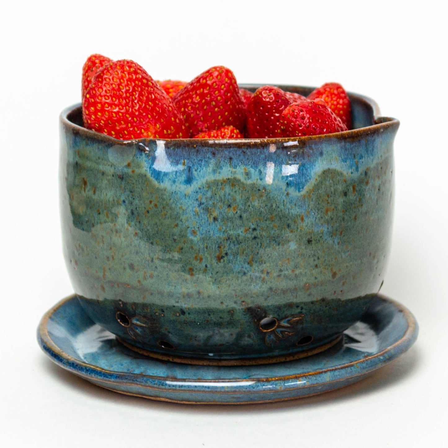 Dark Blue Hand Thrown Stoneware Berry Bowl & Saucer