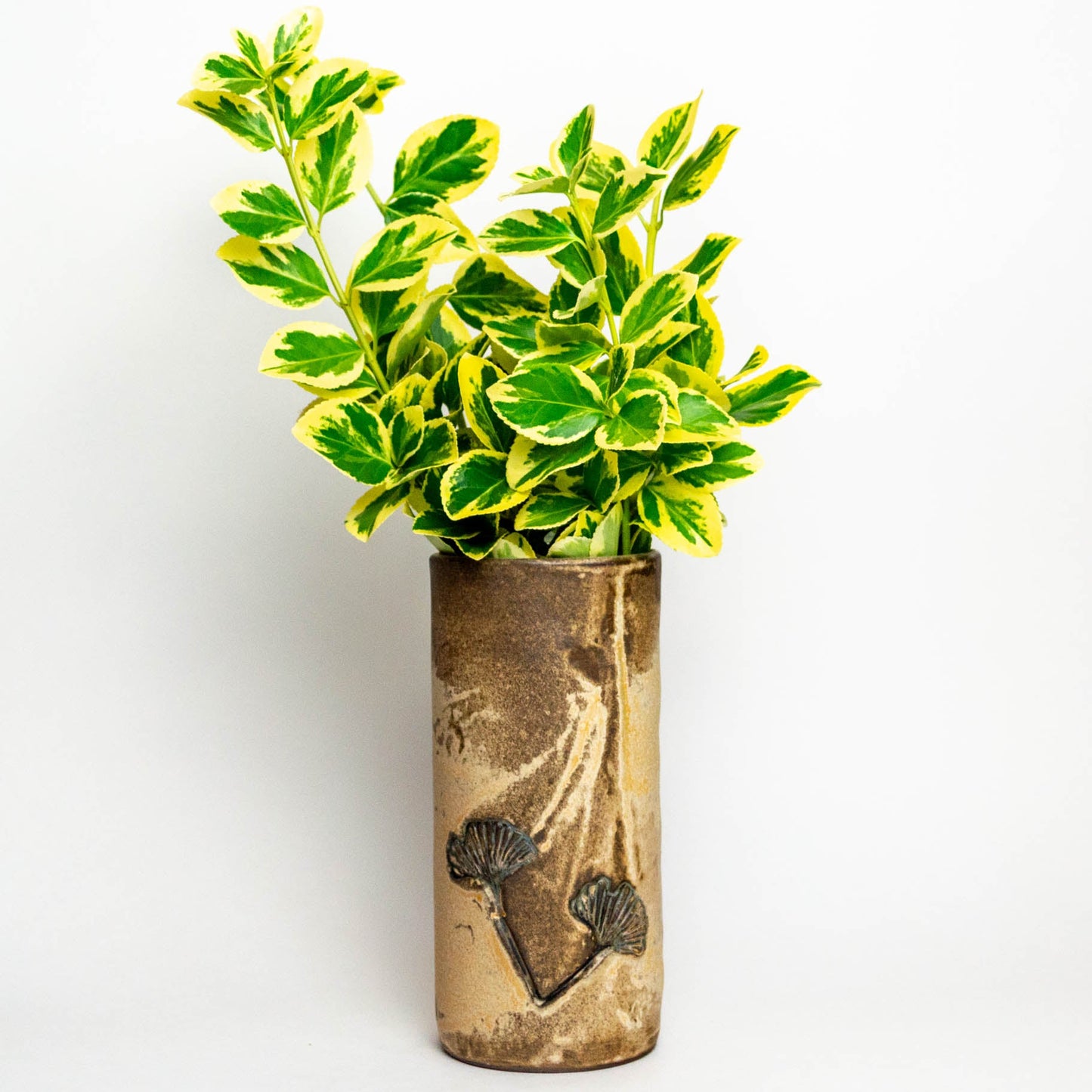 Ginkgo Leaf Chocolate Clay Beige Vase