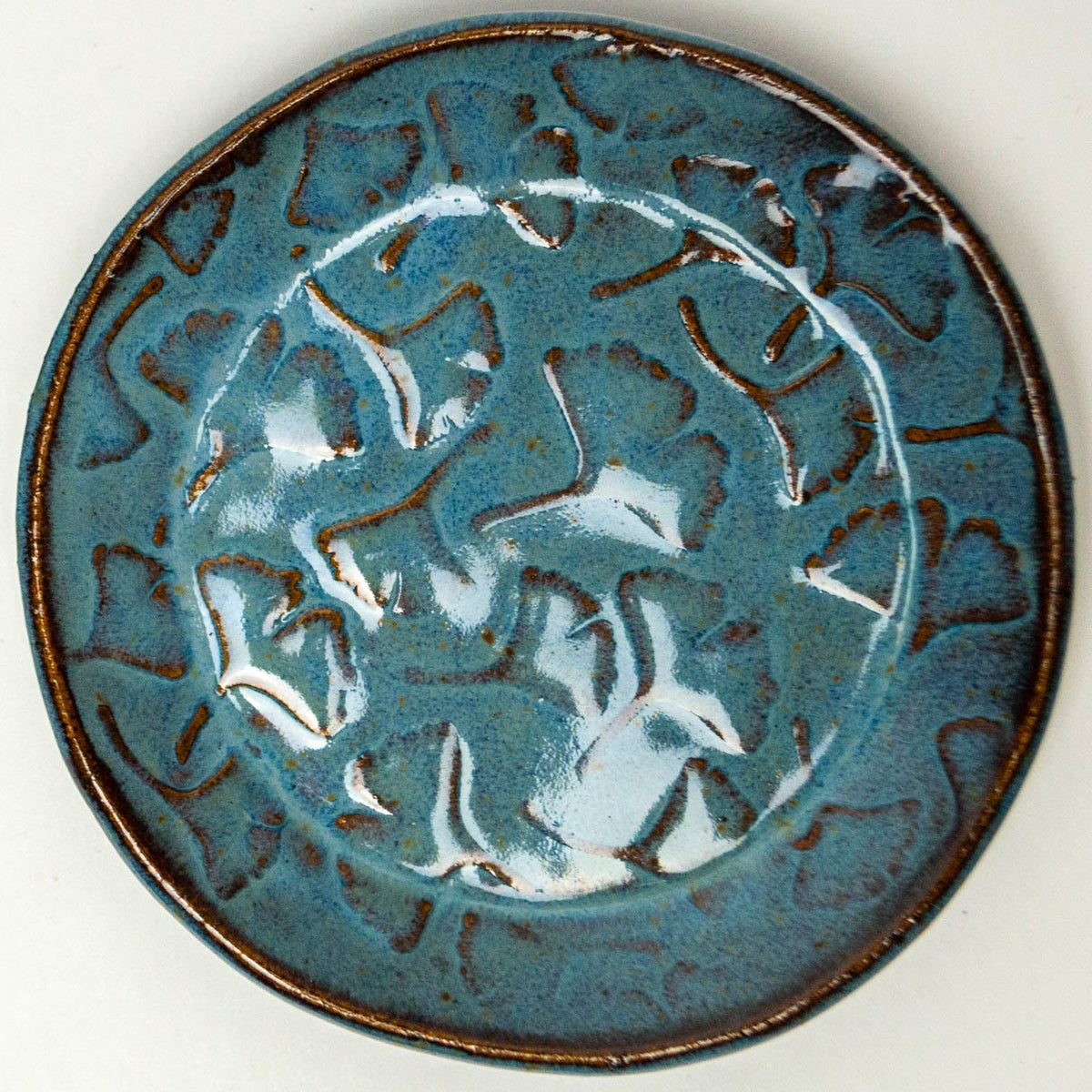 Ginkgo Blue Round Stoneware Trinket Dish