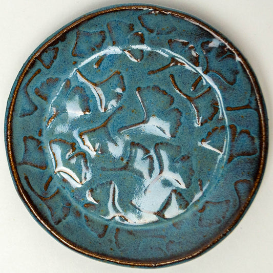 Ginkgo Blue Round Stoneware Trinket Dish