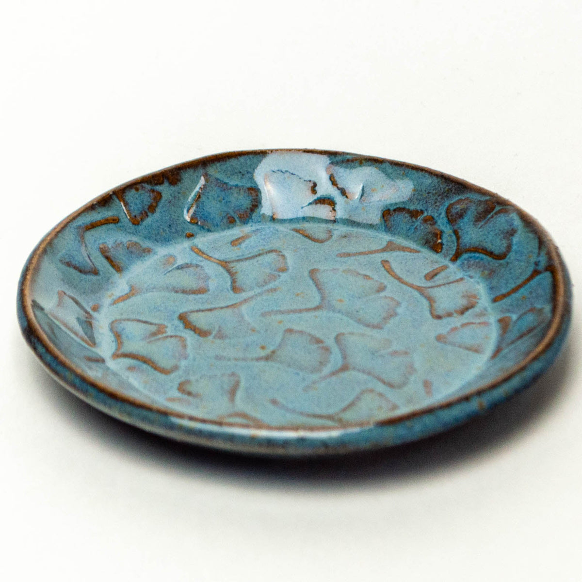 Ginkgo Blue Round Stoneware Trinket Dish