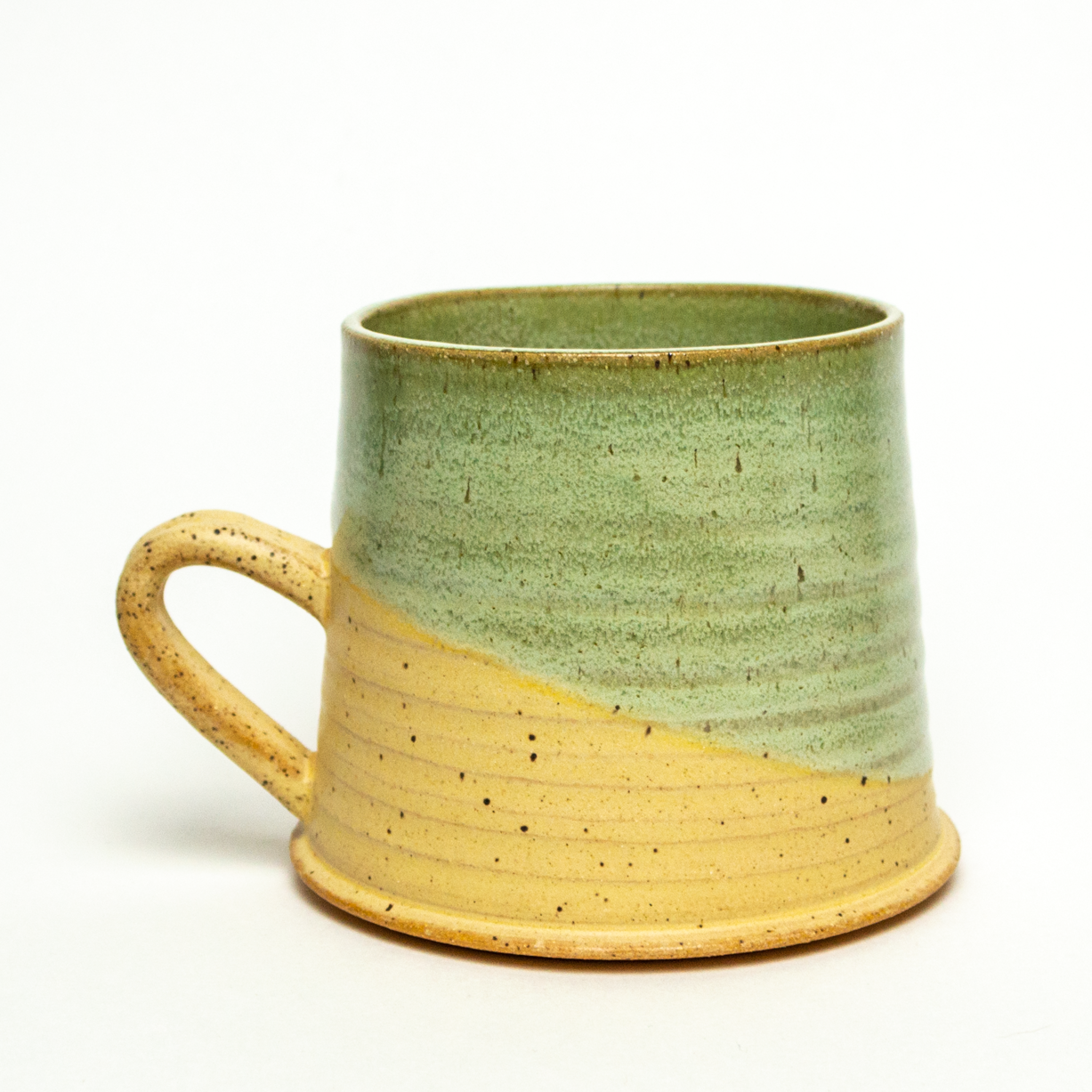 Rippled Green & Beige 14oz Hand Thrown Stoneware Mug