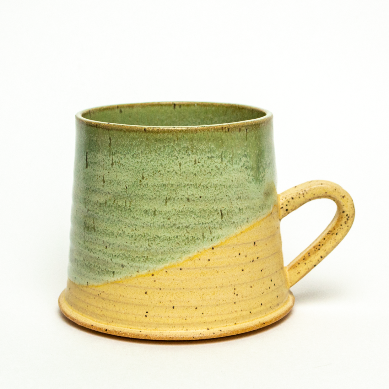 Rippled Green & Beige 14oz Hand Thrown Stoneware Mug