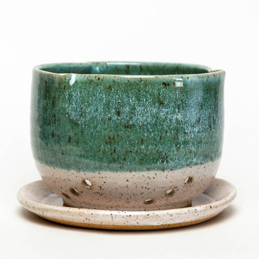 Turquoise & White Hand-Thrown Stoneware Berry Bowl